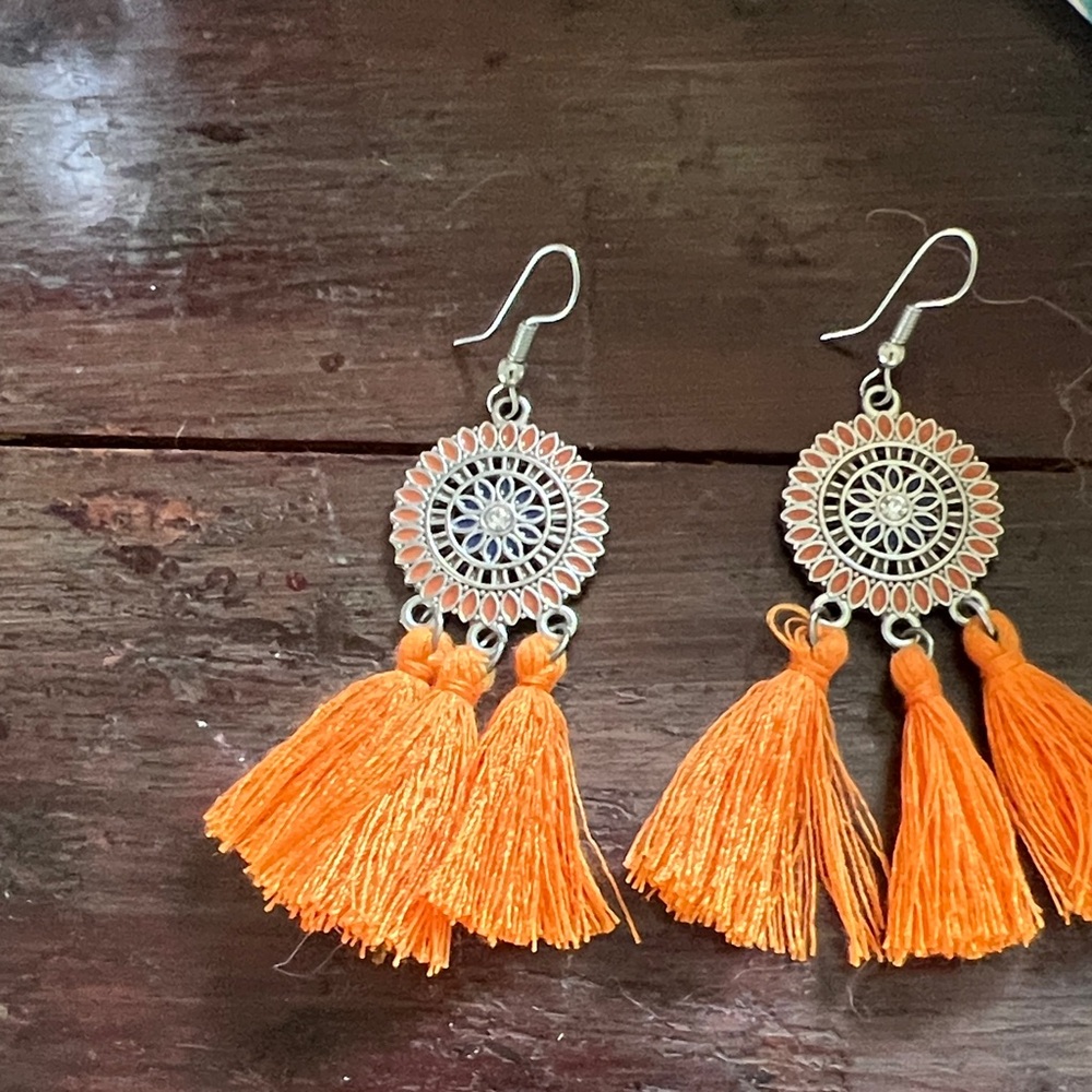 Bohemian Orange Tassel Earrings